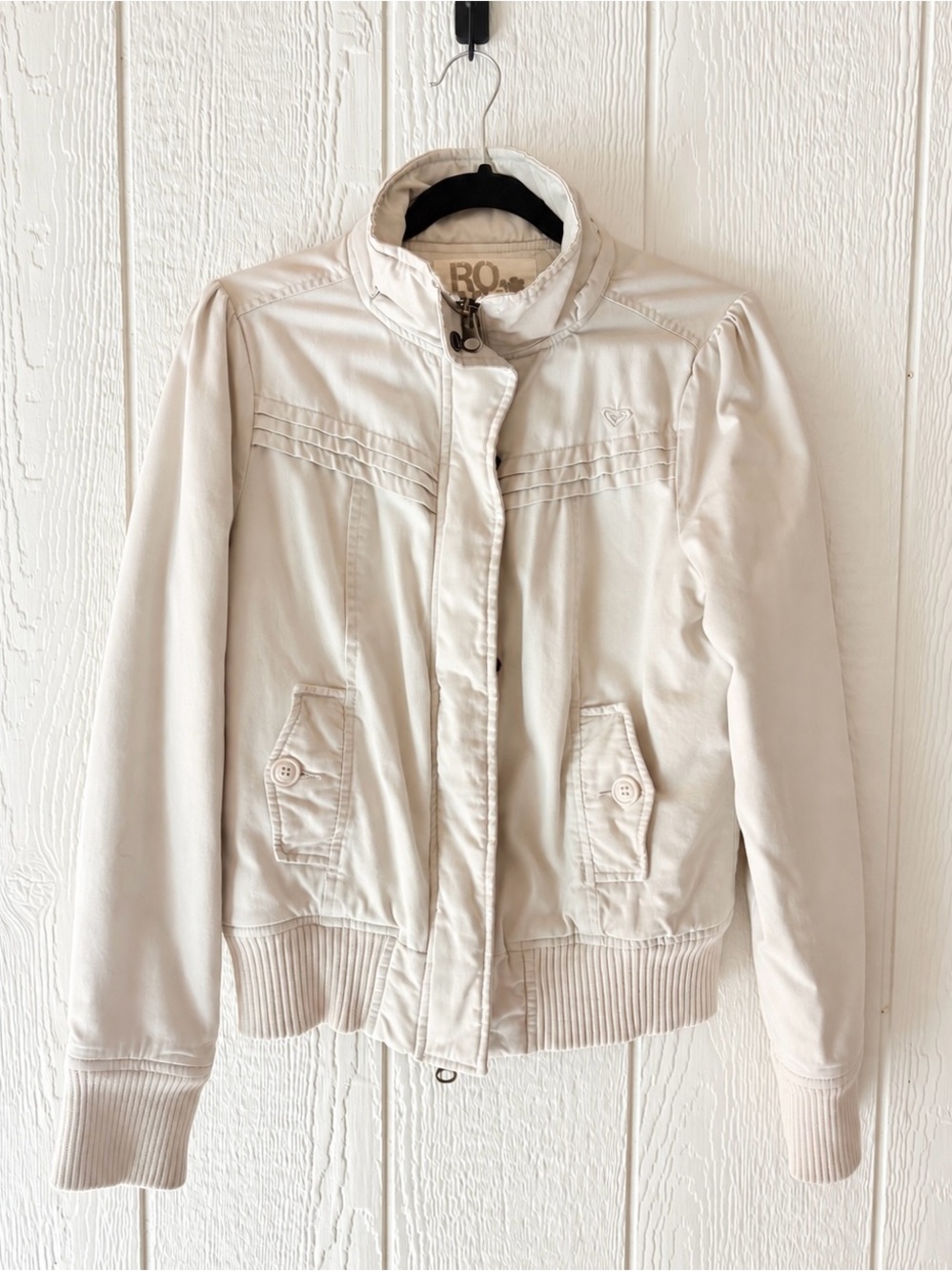 Roxy Y2K Linen Cream Quilted Lined Moto Bomber Jacket Size L